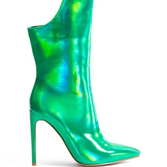 Stasia Envy Me: Holographic Green Stiletto Boot Size 7.5 - Picture 2 of 6